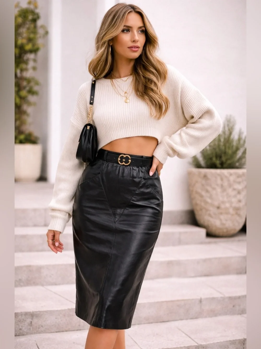 Eureca Vintage Black Leather Skirt High Waist Midi Pencil Skirt Size S/M - Picture 2 of 14